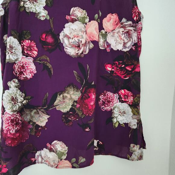 Calvin Klein Purple Rose Floral Sleeveless Keyhole Shell Career Blouse Top M - Picture 2 of 8
